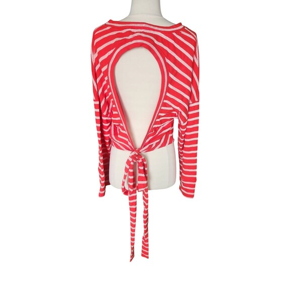 Free People FP Beach Nautical Slub Cotton Top Womens M Red Striped Vacation Boho - Picture 3 of 8